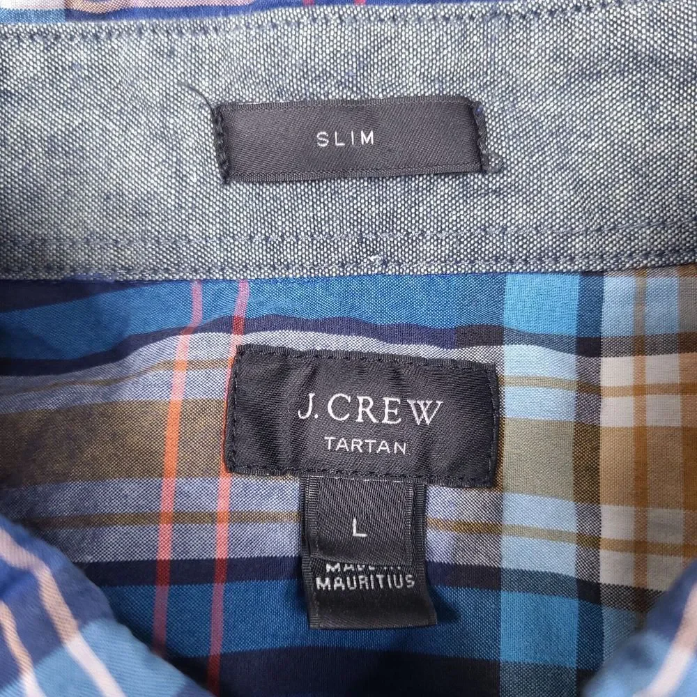 J Crew Shirt‎ Mens Large Blue Tartan Plaid Slim Fit Long Sleeve Button Down